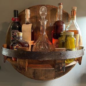 Organization Bar Vintage Wooden Wine Bottle Holder Round Shelf Wall Display Decor Rack Wall Mount Whiskey Bottle Shelves Floating Shelve #Z