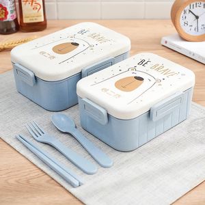 Bento Boxes Tuuth Cute Cartoon Lunch Box Mikrovågsugn Matlagring Container Children Children School Office Portable Bento Box 230515