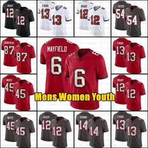 Tom Brady 6 Baker Mayfield Camisa de futebol Rob Gronkowski Mike Evans Devin White Chris Godwin Vita Vea Tristan Wirfs Winfield Jr Calijah Kancey Mens Mulheres Juventude