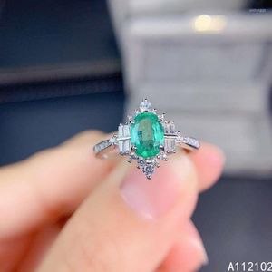 Кластерные кольца kjjeaxcmy fine jewelry 925 Стерлинговое серебряное серебряное инкрустация естественной изумрудной моды Girl Gemstone Кольцо