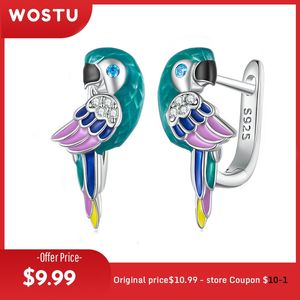 Stud Wostu 925 Sterling Silver Rainbow Parrot Hoop örhängen för kvinnor Söta husdjur Bird CZ Ear Clips Girl Bithday Jewelry Family Gift 230515