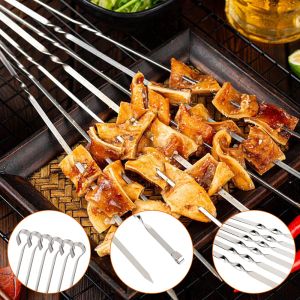 Outdoor Camping Picnic Wide BBQ Sticks BBQ Utensil Kitchen Accessories Flat BBQ Fork Stainless Steel Barbecue Skewer