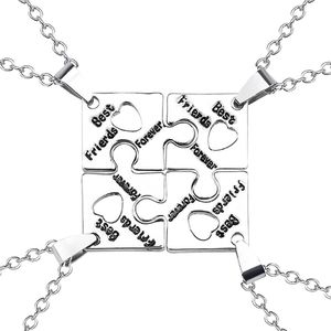 Beste Freunde Halskette 4-teiliges Set weibliche Puzzle Buchstaben Muster Anhänger Zinklegierung BFF Freundschaft Schmuck Halsband Geschenk