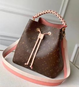 Neonoe Designer axelväskor hink handväskor crossbody dragstring väska n40344 mode shopping handväska ingen låda 10a kvalitet med dammväska brun blomma