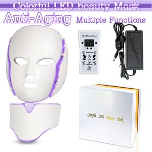 Dispositivos de cuidados com o rosto 7 cores máscara de LED leve com tratamento de pescoço beleza anti acne terapia de clareamento Skin Machine 230512