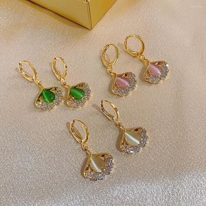 Dingle örhängen 2023 trend opal ginkgo lämnar vintage strass för kvinnor brud bröllop fest gåva smycken sommar lyx