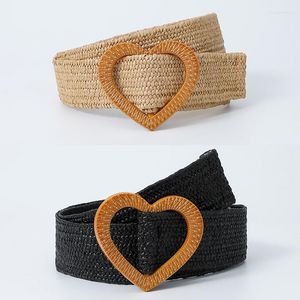 Belts Bohemian Large Square Buckle Elastic Braided Women Casual Wild Fake Straw Knitted Belt Beach Dress Shirt Waistband