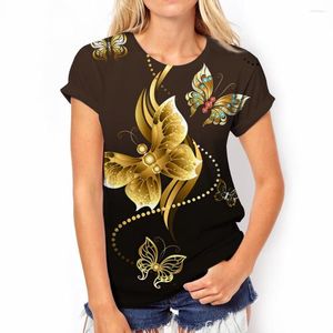 Women's T Shirts Luxury Daily Women's Clothing Casual Oversized Tops Tee Shirt Fashion T-shirt For Women Gold Butterfly Print Ladies