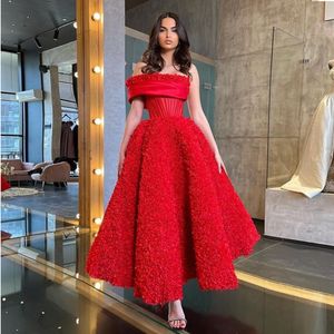Red Lace Prom Dress Luxury 2023 One Shoulder Flowers Women Ankle Length Evening Gowns Formal Party Dresses Robe De Soiree