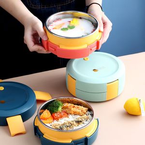 Bento Boxes Simple Single Layer Lunch Box Portatile in acciaio inossidabile isolato a prova di perdite Conservazione fresca con stoviglie Scatole Bento per bambini 230515