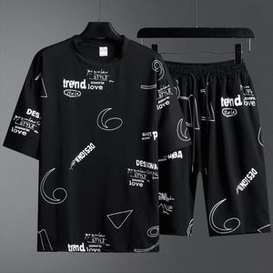 メンズトラックスーツサマーTシャツショーツ2ピースセットホワイトトラックスーツメンズレタープリントビンテージストリートウェアクリエイティブパターンメンセットショート衣装230515