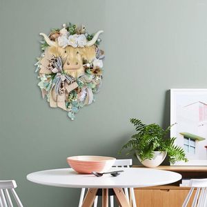 Decorative Flowers Cattle Wreath Front Door Green Leaves Wall Hanging Craft Artificial Garland For Home Holiday Decoration