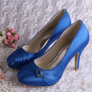 Dress Shoes Wedopus Selling Satin Blue Heels For Womens Party Closed Toe Evening Prom Platform