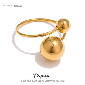 Stainless Steel Ball Adjustable Ring Statement Golden Metal Trendy Finger Rings Jewelry bague acier inoxydable New Gift