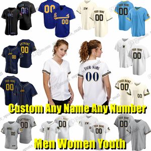 Personalizado S-6XL Christian Yelich Joey Wiemer Jersey de beisebol Eric Lauer Owen Miller Hoby Milner Garrett Joel Payamps Elvis Peguero Freddy Peralta Colin Rea