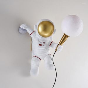 Wall Lamps Astronaut Lamp 3D Printed Moon Lampshade Personality Eye Protection Children's Room Bedside Light Hallway Living