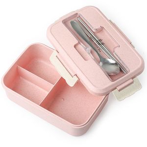 Bento Boxes Microwave Food Storage Lunch Box Container with Spoon Chopsticks Wheat Straw Dinnerware Children Kids School Office Bento Box 230515