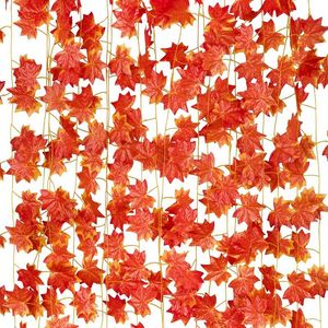 Flores decorativas grinaldas de 12 pack/cada uma de 90 polegadas de hera artificial de bordo vermelho guirlanda folhas falsas plantas de folhas penduradas para festa de casamento em casa wal