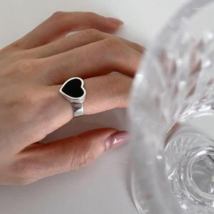 Cluster Ringe Romantische schwarze Liebe Herz Retro 925 Sterling Silber Damen Ring Großhandel Schmuck für Frauen Verlobungsgeschenke Kein Verblassen