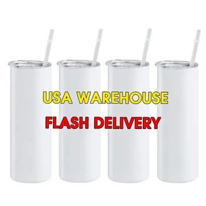 US CA STOCK Oz Tumblers retos em branco sublimação copo fino café com tampa e canecas de cerveja de palha de plástico