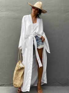 Coverups Solid Beach Cover Up Women Self Belted Wrap Kimono Dress Swimsuit Robe Summer Beachwear Factory Supply 230515