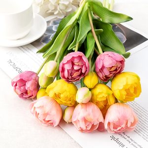 Dekoracyjne kwiaty wieńce silikonowe tulipan sztuczny kwiat prawdziwy dotyk bukiet 40 cm luksusowe domowe kwiaty dekoracyjne salon deco flores fałszywa roślina 230515