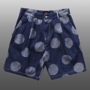 Män jeans män sweatpants sommarshorts sociala klubb kläder kort byxe byxa denim polka dot kontrast färg