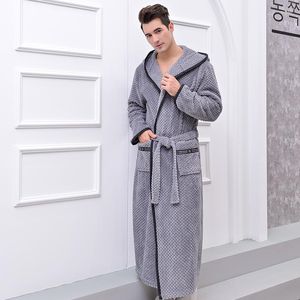 Men's Sleepwear Autumn Winter Bathrobe Unisex Pajamas Hooded Flannel Sleep Wearman Silk Mens Robes Long Sleeve Nightgown Robe