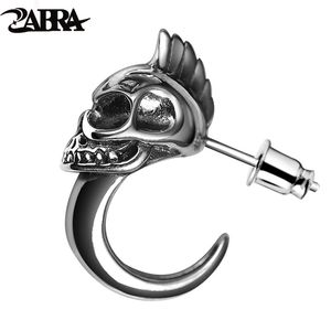 Stud ZABRA 925 Sterling Silver Skull Stud Mens Earrings Vintage Black Earring Men Punk Skeleton Studs For Men Biker Jewelry 1pcs 230515