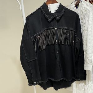 Kurtki damskie damskie płaszcz dżinsowy Tassels Black Ladies Dżinsy Kurtki luźne Abrigo Mjer Tops for Women Spring Denim Coats 230515