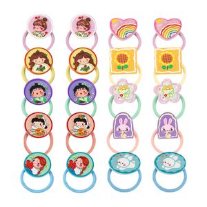 16162 Baby Girls Hair Rope Resin Cartoon Cute Girl Rainbow Heart Kids Hair Ring High Elastic Hairband Children Hairs Rings