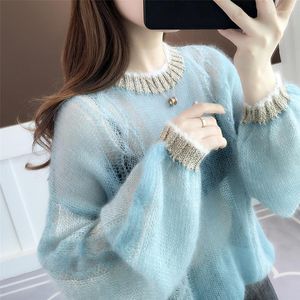 Damenpullover 2023 Frauen Herbst Winter Lässige Hollow Out Pullover Dame Patchwork Volle Hülse Schlanke Pullover Weibliche Vintage Strickpullover