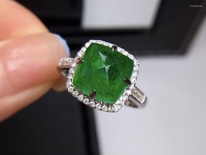 Pierścienie klastra E622 Solid 18k złota biżuteria Zambia Origin Nature Green Emerald 4.5ct Diamonds Samion For Women Fine Ring