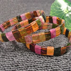 Strand 7x9mm Rectangle Pink Yellow Green Tourmaline Beads Bracelets For Women & Girl Gift Trinket Jewelry Beaded Accessories