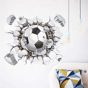 Kids' Toy Stickers Broken Hole Flying Football Wall Stickers For Kids Room Home Decoration Sports Soccer Mural Art Boys Decal Poster