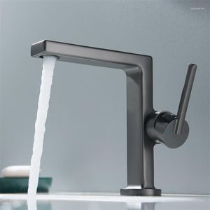 Bathroom Sink Faucets Brushed Gold Basin Faucet Brass Gun Grey Mixer Tap & Cold Lavotory