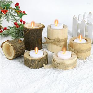 Candle Holders 1P Rustic Wedding Centerpieces Decor Wooden Candlestick Holder Succulent Plant Pot Tray Table Desktop Decorations