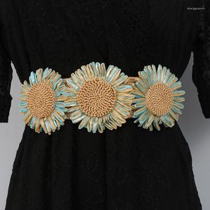 Cinture Cintura da donna intrecciata Vintage Wide Bohemian Designer Colorful Sunflower Decorative Women PP Straw Waist