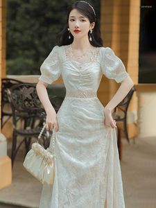 Casual Dresses French-Style Retro Court Style Dress Female Bubble Sleeve Midjeband Gentle Wind First Love Runaway Princess Fairy