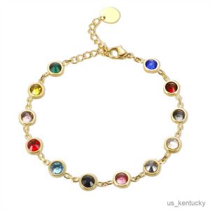 Charm Bracelets JINHUI Colorful Bejeweled Bracelet Popularity Stainless Steel Bangle for Women Rainbow Crystal Chain Jewelry