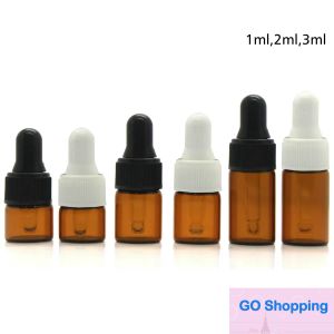 1000pc 1ml 2ml 3ml Amber Glass Dropper Bottles Essential Oil bottle Small Perfume Vials Sampling Storage Bottle Wholesale