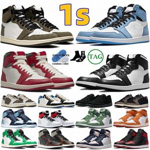 Jumpman 1s låga basketskor förlorade och hittade män Kvinnor Travis University Blue Dark Mocha Black Phantom Chicago UNC Reverse Mocha 1 Sneakers V6QF#