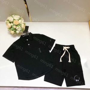 23ss set per bambini abbigliamento firmato per bambini baby set risvolto tinta unita polo manica corta pantaloncini con coulisse in vita elasticizzata vestiti per bambini di alta qualità