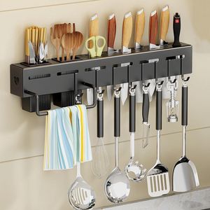 Organisation Punchfree Kitchen Rack Wallmontered Rostfritt stål Multifunktion Lagring Rack Cutter Spoon Spatula Cookware Finishing THK002