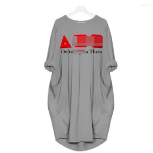 Casual Dresses Greek Sorority Custom Black AEO 1913 Logo 3D Printed Milk Fiber Dress Simple Loose Pocket Long Sleeve