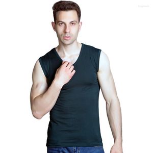 Camisetas de hombre 2023, camisetas de verano sin mangas, finas de fibra de bambú, suaves, de alta calidad, con cuello en V y hombros anchos, camiseta informal para hombre