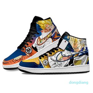 Moda Scarpe casual Uomo Donna Vegeta e Goku Super Saiyan DB Anime Sneakers High Top Gomma Graffiti Pelle Designer Personalizzato Anime Scarpe da ginnastica da corsa MN2102 EU 36-48