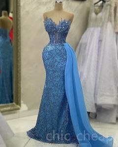 Aso Ebi 2023 Arabic Mermaid Lace Prom Dress Beaded Sweetheart Evening Formal Party Second Reception Birthday Engagement Gowns Dresses Robe de Soiree SH042