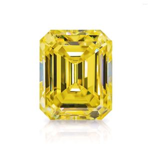Loose Gemstones Lemon Yellow Emerald Cut Moissanite Stone With Certificate Waist Code Diamond Gemstone VVS Excellent For Custom Jewelry