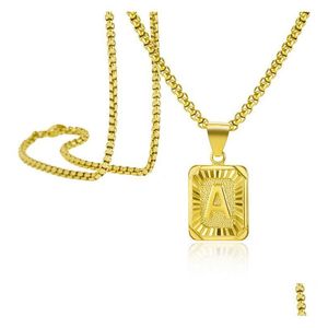 Colares pendentes Iniciais Nome da letra Colar para homens homens Gold Gold Sier Color Square Charm Box Chain Link Chain Je Dhgarden Dhrtj
